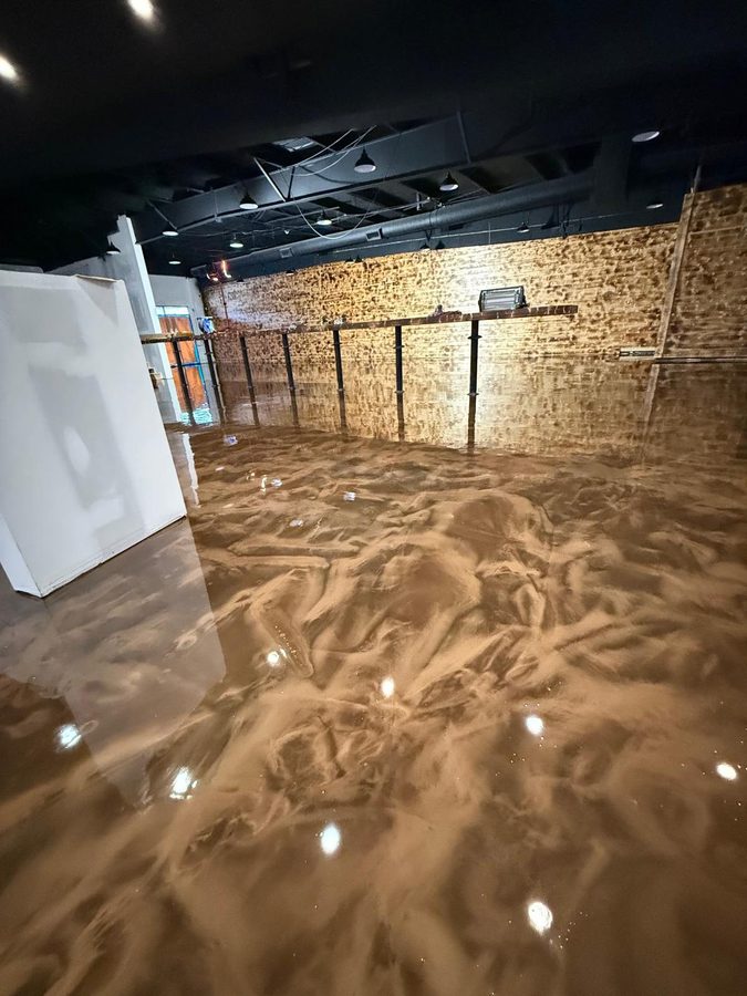Copper Dune metallic floor on a real job — commercial build-out