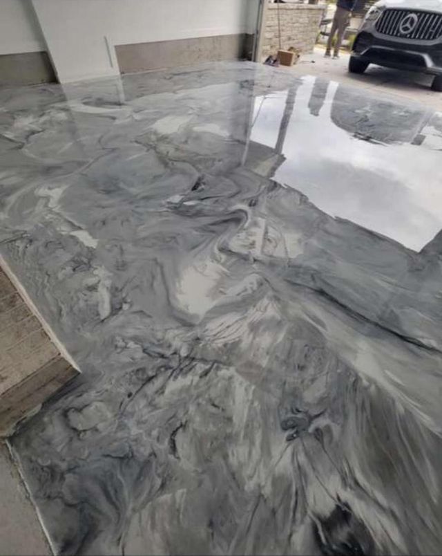Grey & white metallic, garage: metallic epoxy floor, garage