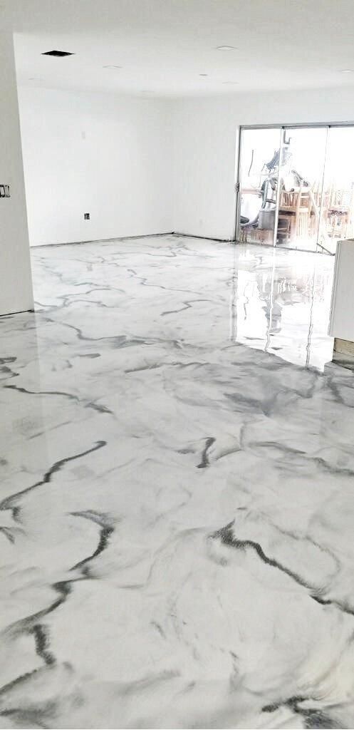 White & grey metallic, marble look: metallic epoxy floor, home interior