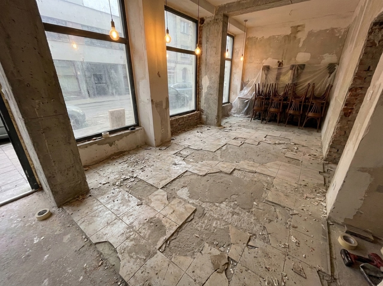 Worn floor before coating — commercial project